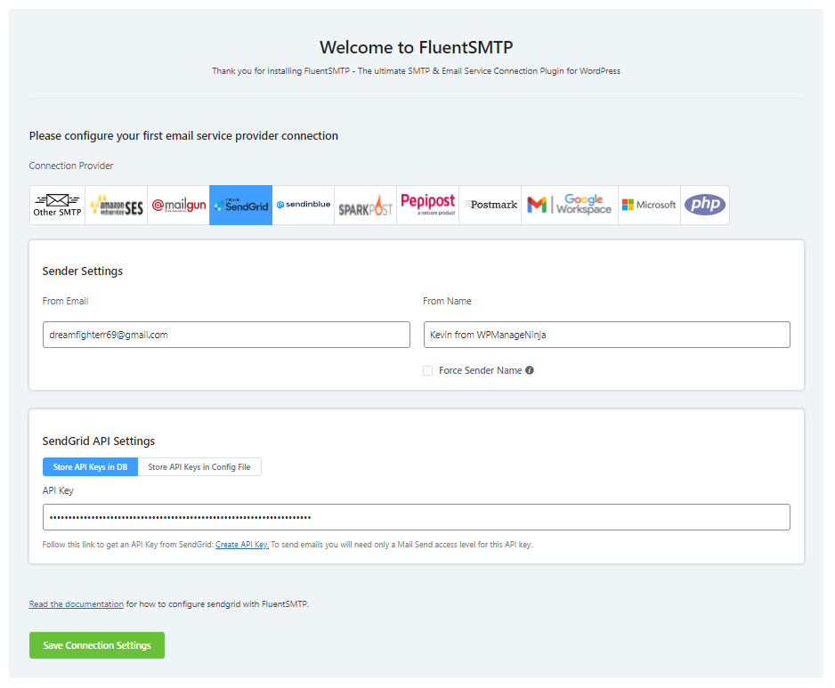 configuración de correo electrónico fluentsmtp