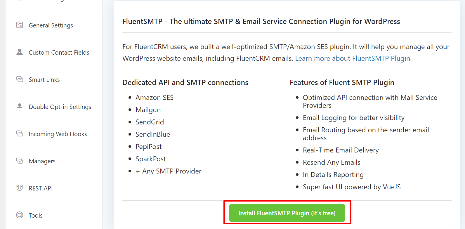 instalando fluentsmtp desde fluentcrm
