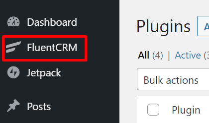 fluentcrm en el panel de wp, plugin de suscripción de correo electrónico para wordpress