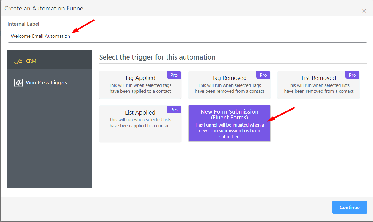 crear una automatización de correo electrónico de bienvenida para suscriptores de correo electrónico en wordpress usando fluentcrm