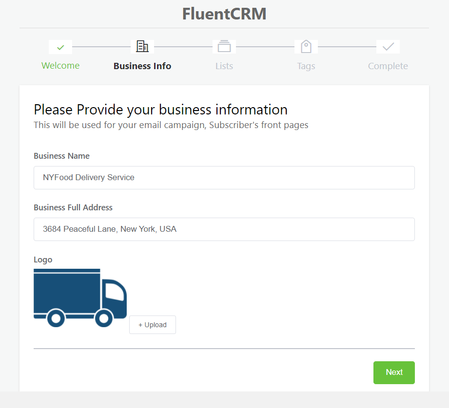 asistente de configuración de fluentcrm