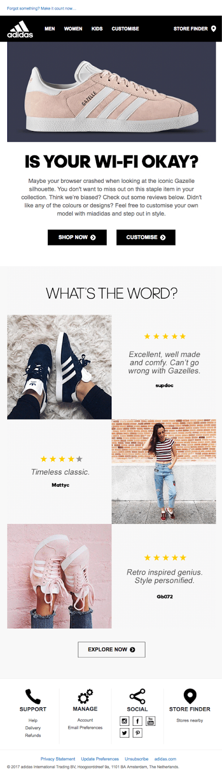 correo electrónico transaccional de addidas sobre abandono del carrito