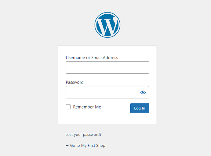 Pantalla de inicio de sesión al crear una tienda online con WordPress