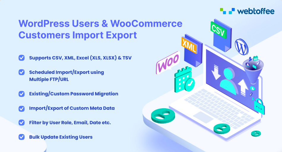 Los usuarios de WordPress y los clientes de WooCommerce importan y exportan.