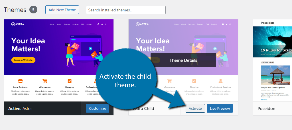 Activar tema infantil en WordPress