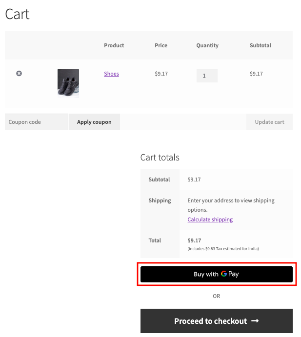 Botón de pago de Google en la página del carrito de WooCommerce