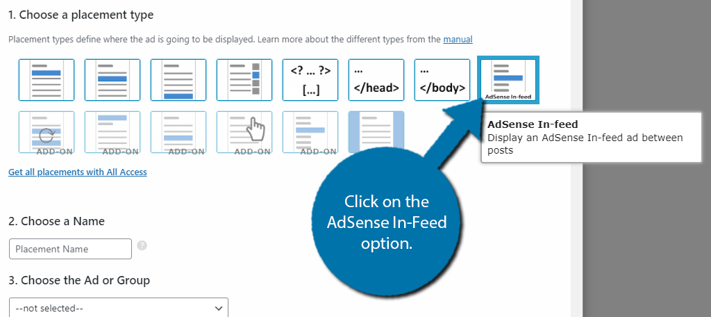 Haga clic en la opción Adsense In-Feed