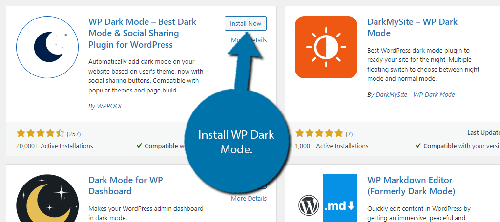 Instalar el modo oscuro de WP