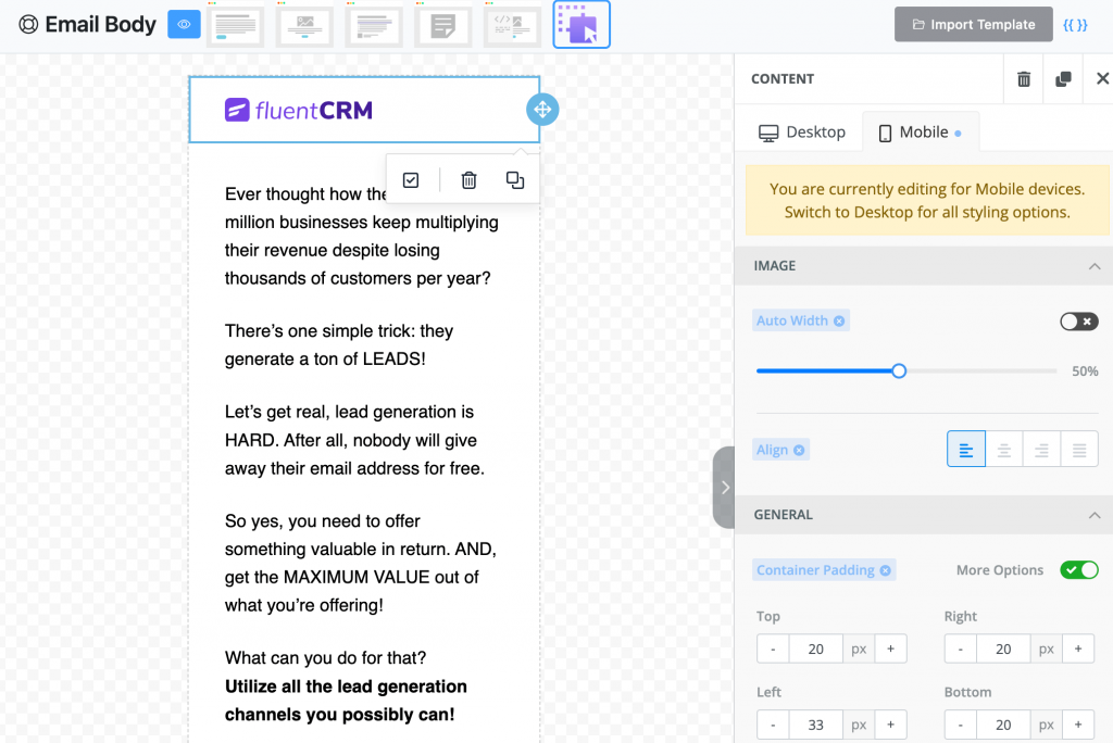 ejemplo de optimización de correo electrónico móvil