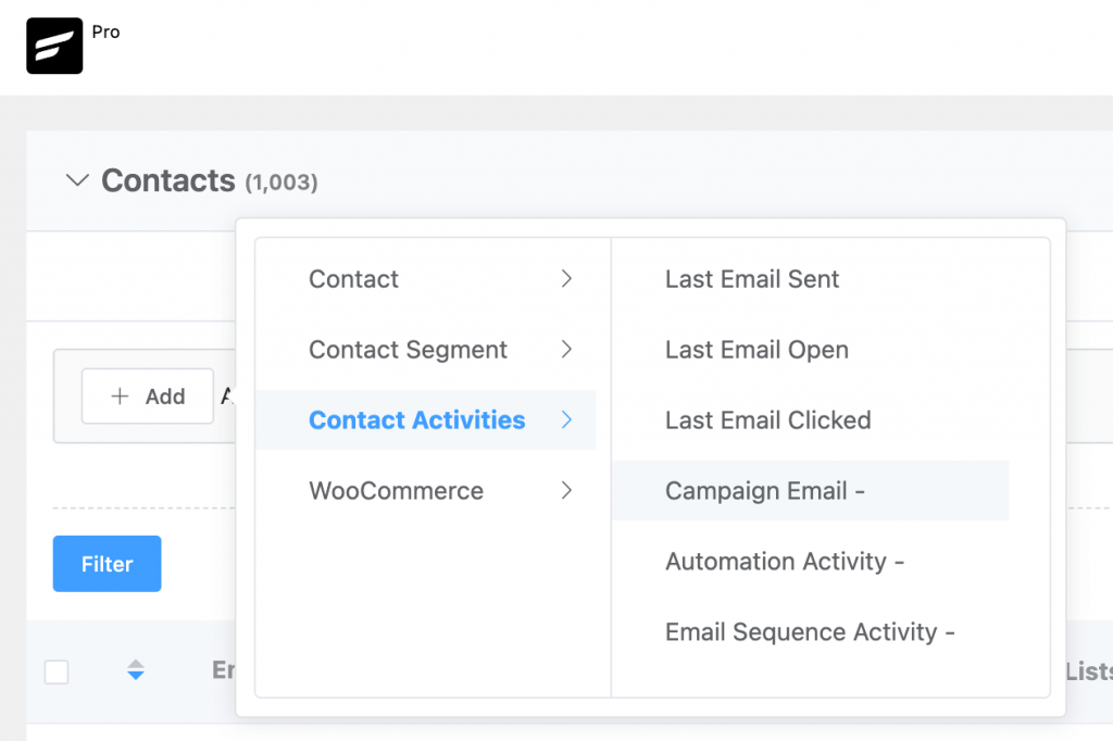 Segmentación de contactos FluentCRM