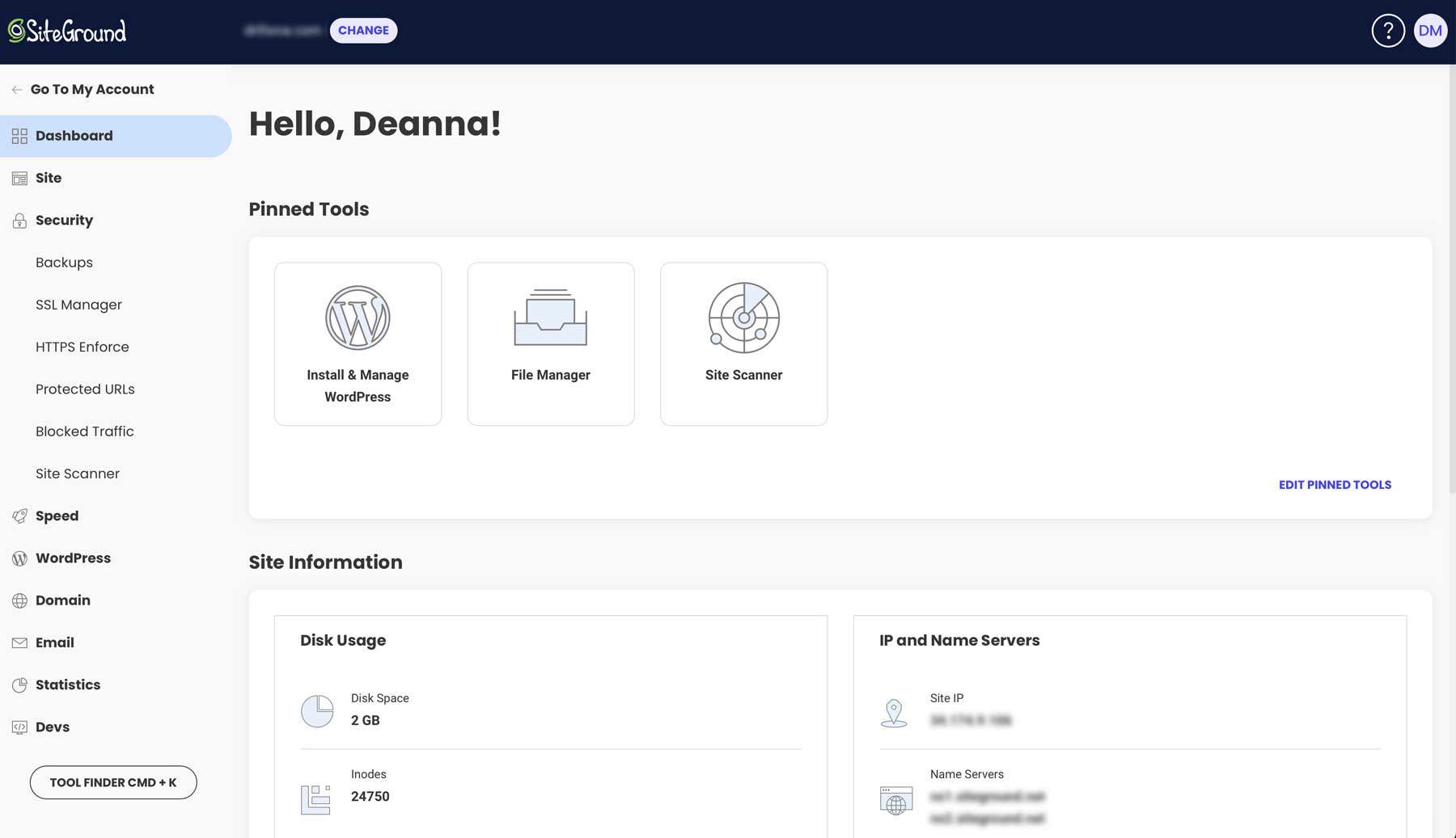 Herramientas del sitio SiteGround