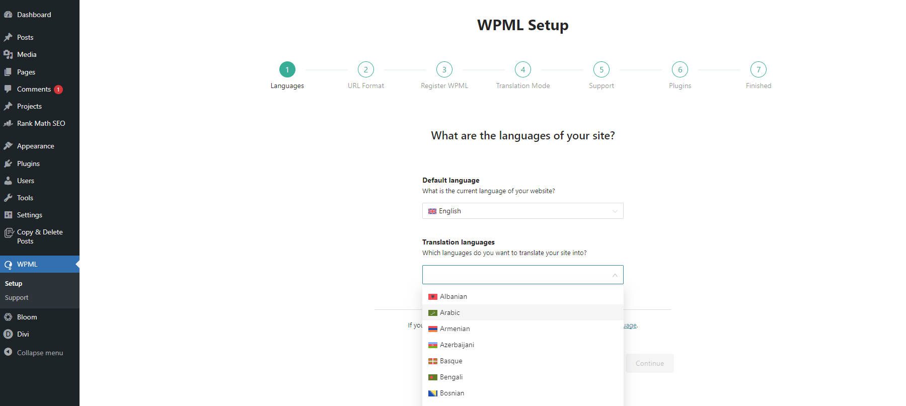 Configuración de incorporación de WPML: Pasos 1