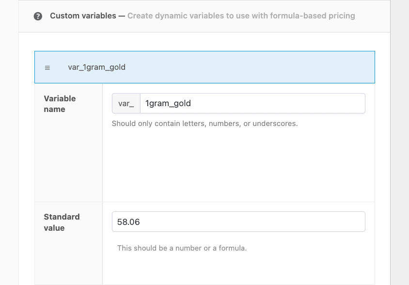 Crear una variable personalizada para un precio base