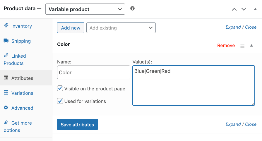 Adding custom attributes to a product