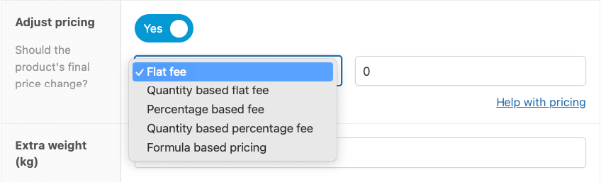 Different pricing adjustment options in APF