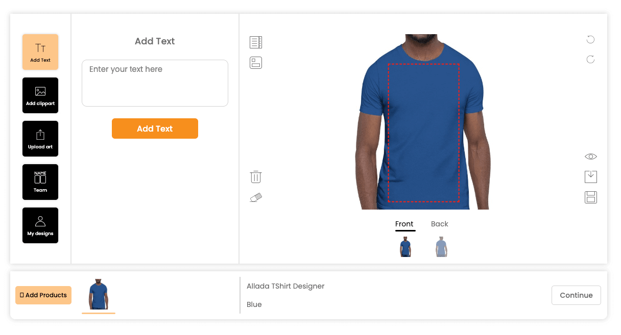 Allada: diseñador de camisetas personalizadas para demostración de WooCommerce