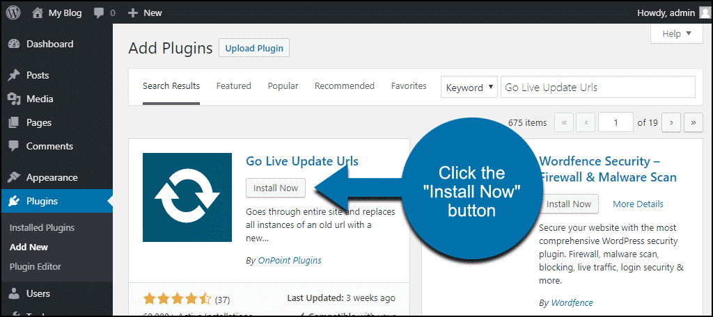 haga clic para instalar el plugin WordPress Go Live Update Urls para cambiar el nombre de dominio