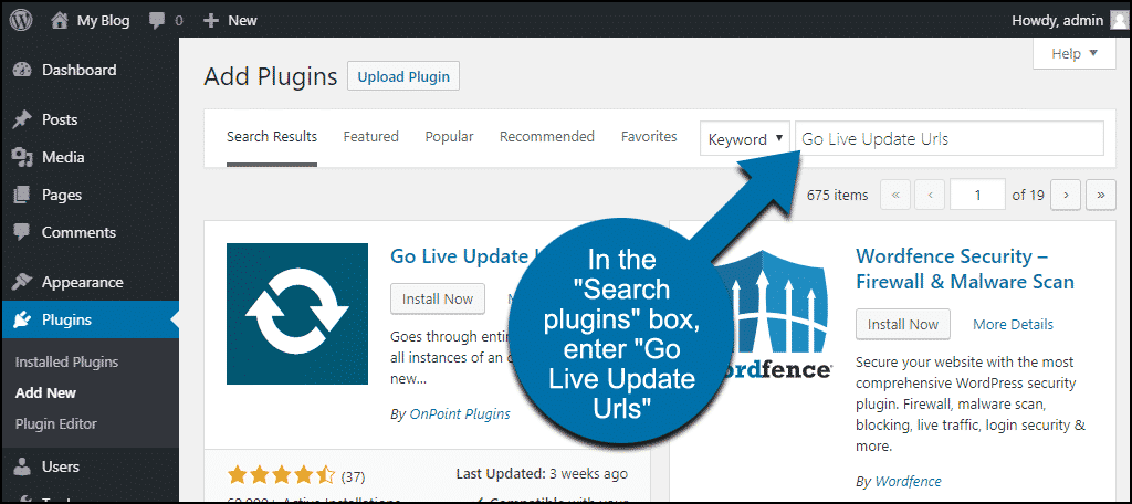 busque el plugin WordPress Go Live Update Urls