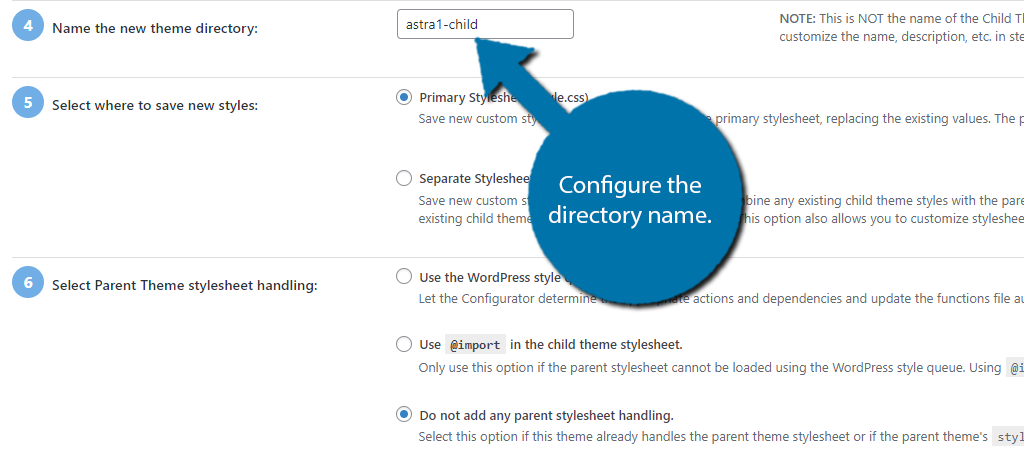 Nombre del directorio para el tema de su hijo en WordPress