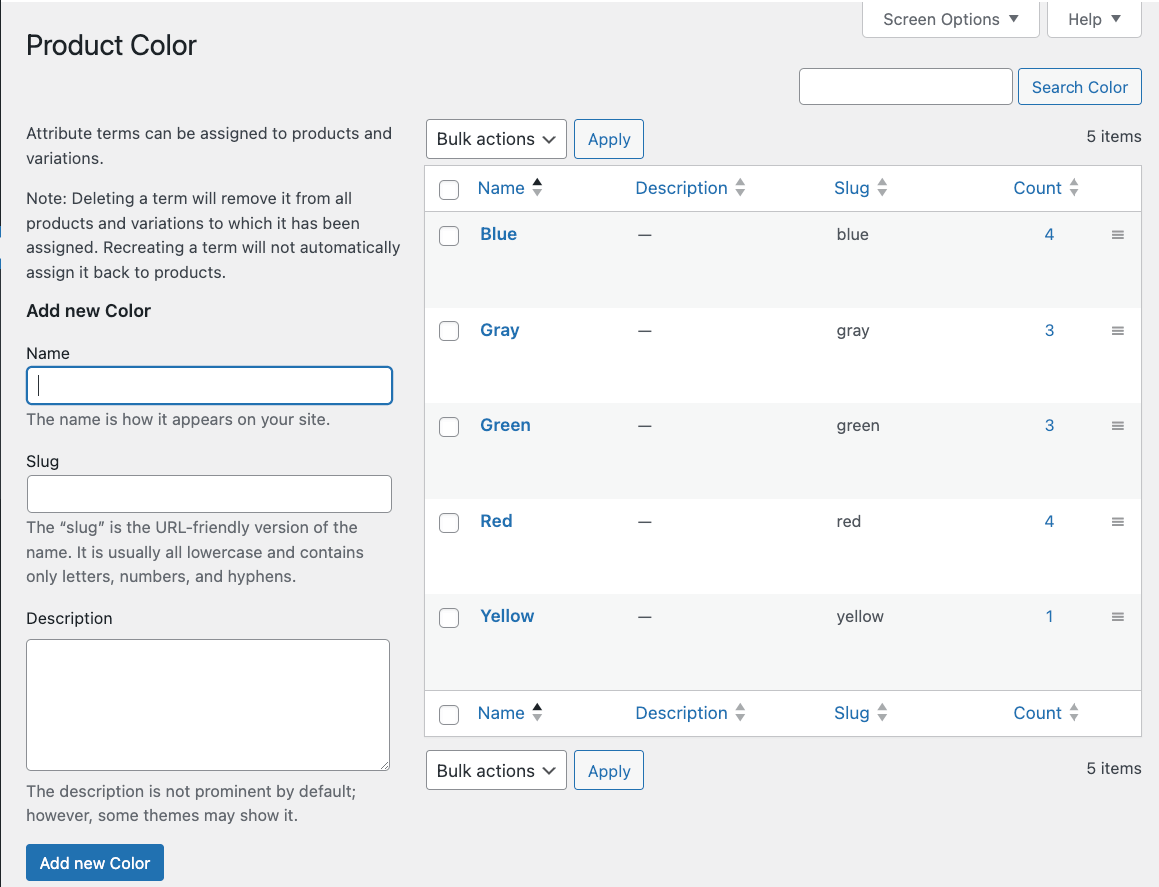 Editing attribute terms in WooCommerce