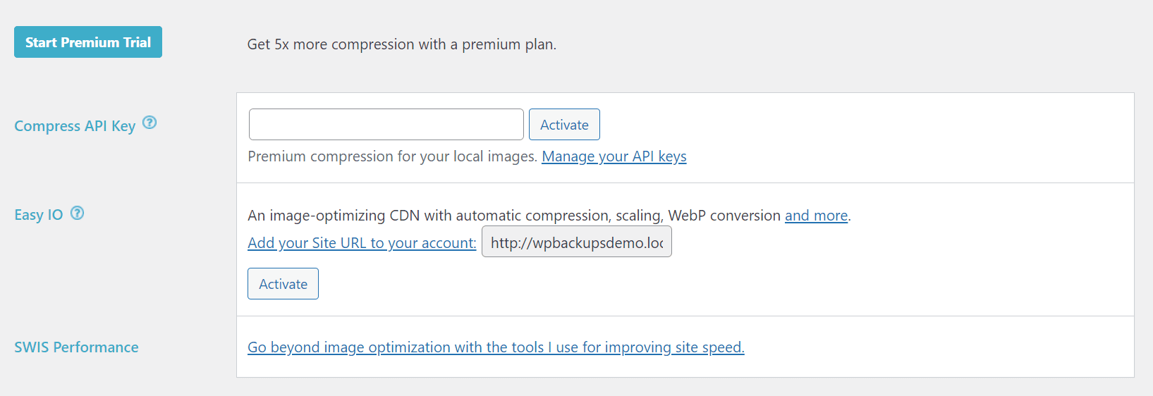 Configuración de activación premium del optimizador de imágenes ewww