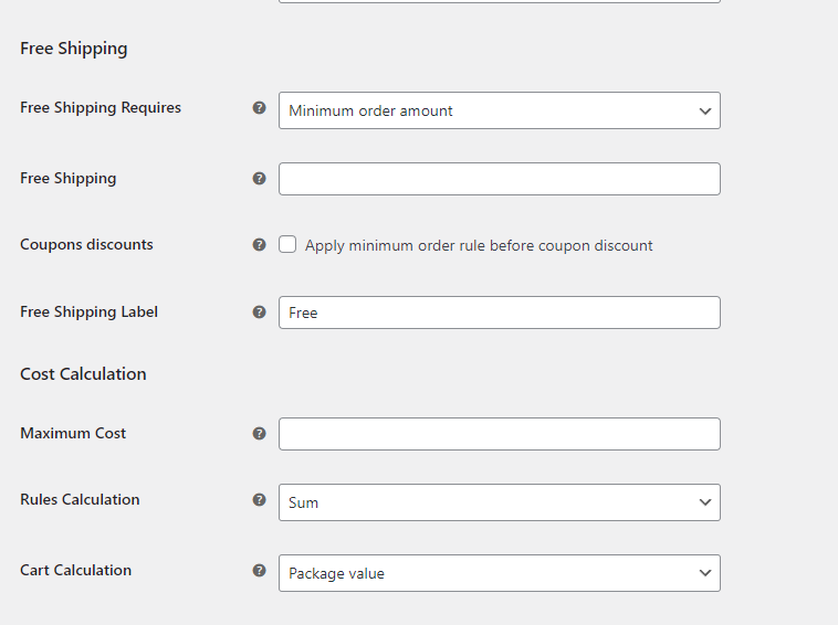 configuración de envío gratuito plugin de envío flexible