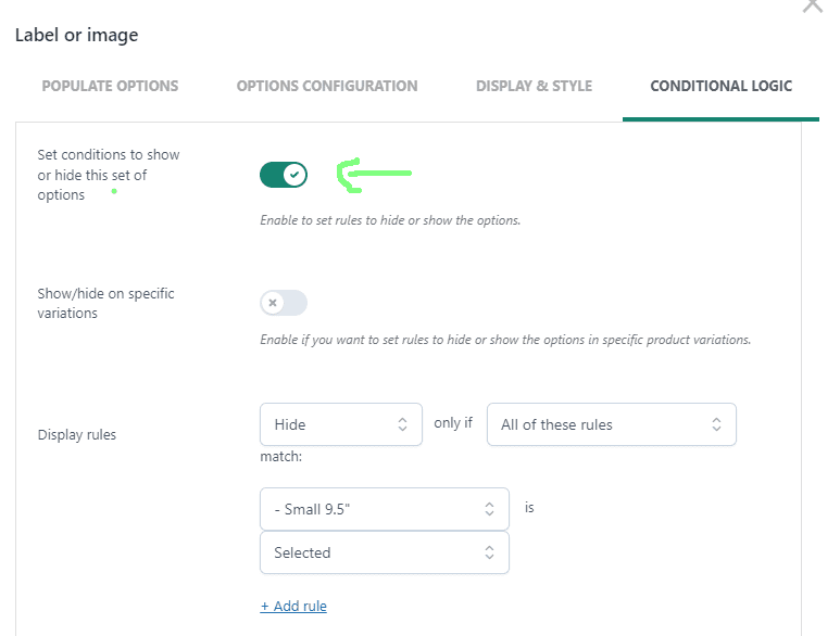 Cómo configurar la lógica de variaciones de productos condicionales de WooCommerce (7 pasos) - AovUp (anteriormente Woosuite)