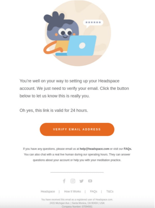 Correo electrónico de confirmación de suscripción a Headspace 