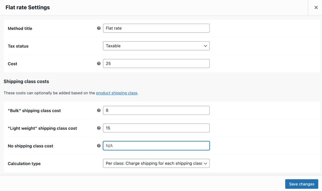 Configuración de clase de envío (opcional)