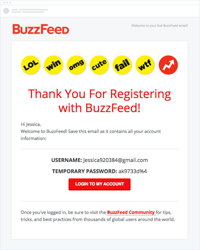 correo electrónico transaccional de buzzfeed sobre la confirmación del registro 