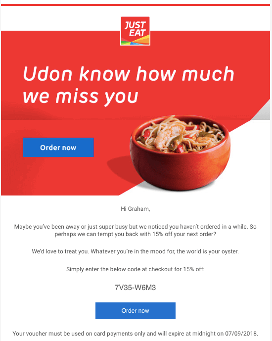 Ejemplo de recuperación de correo electrónico: Just Eat