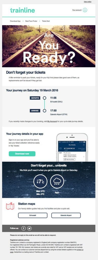 Ejemplo de correo electrónico de confirmación de pedido: Trainline