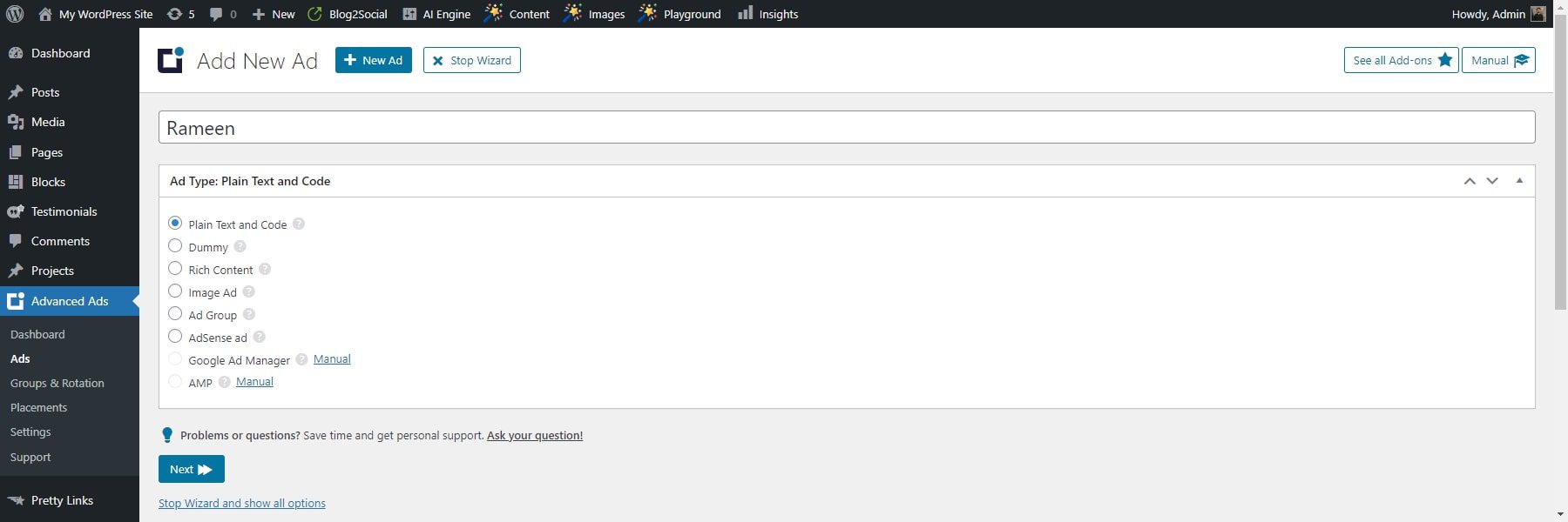 tipo de anuncio de anuncios avanzados