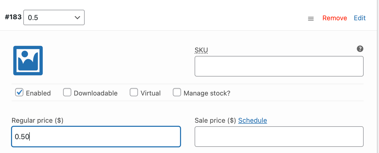 Fijar el precio para variaciones de productos individuales.