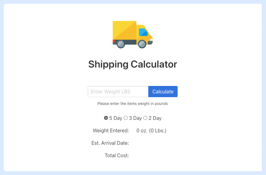 Ejemplo de calculadora de envío