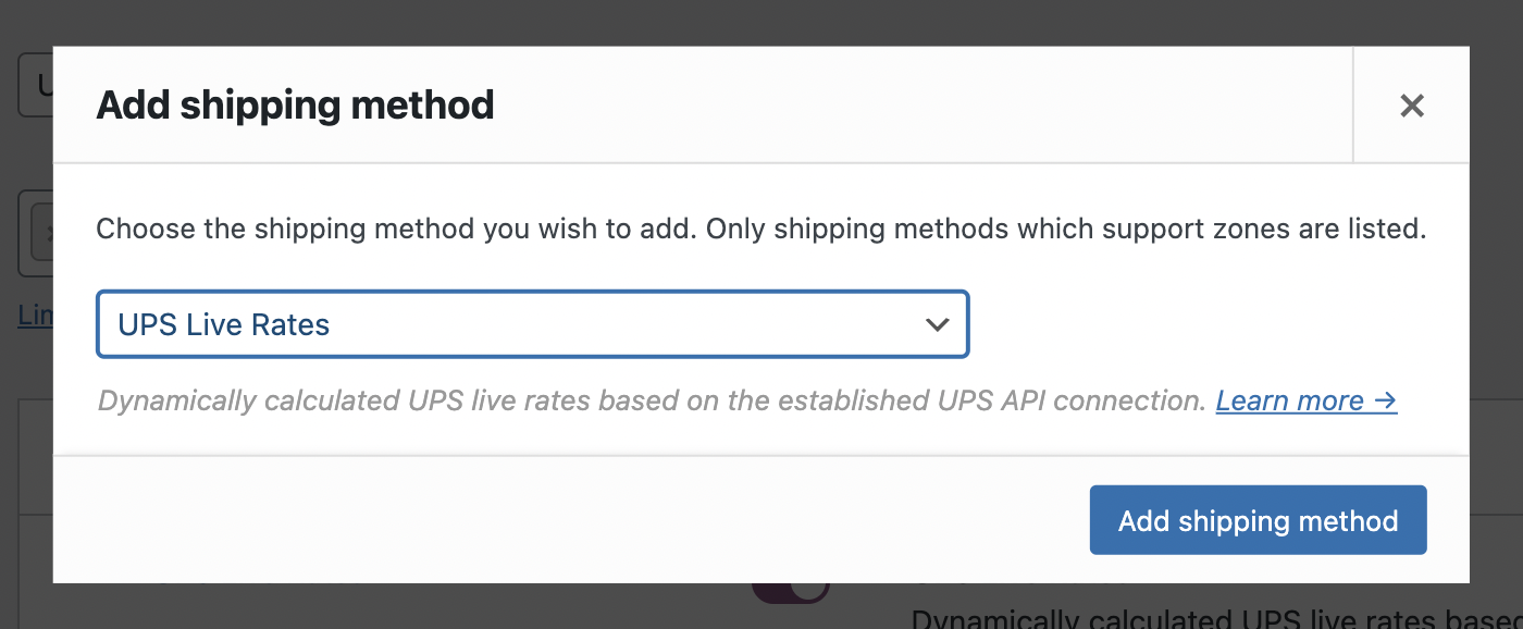 Método de envío de UPS Live Rates