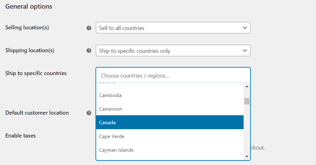 Enviar a países específicos