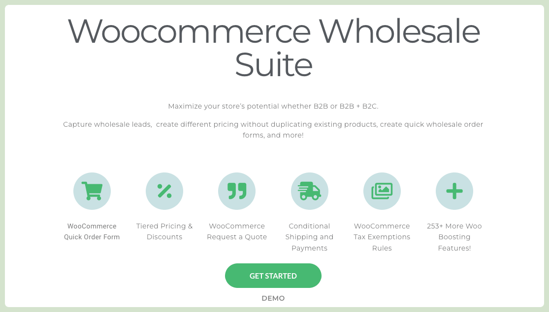 Página de inicio de WooCommerce Wholesale Suite