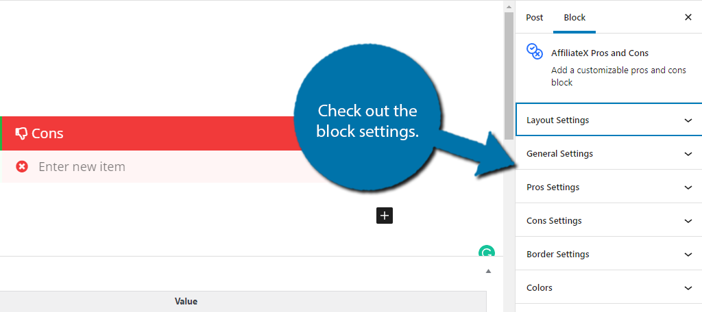 Consulta la configuración del bloque