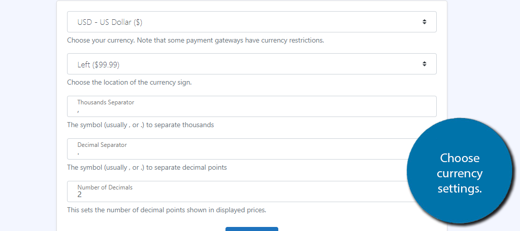 Elija la configuración de moneda