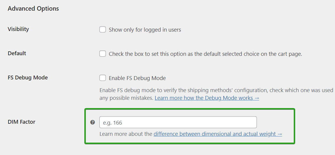 Factor DIM en el plugin de envío flexible