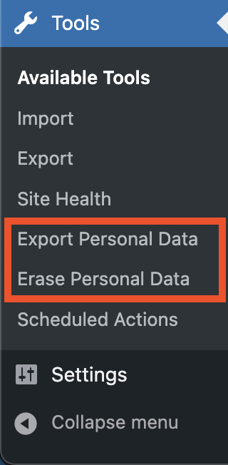 Exportar o borrar datos personales