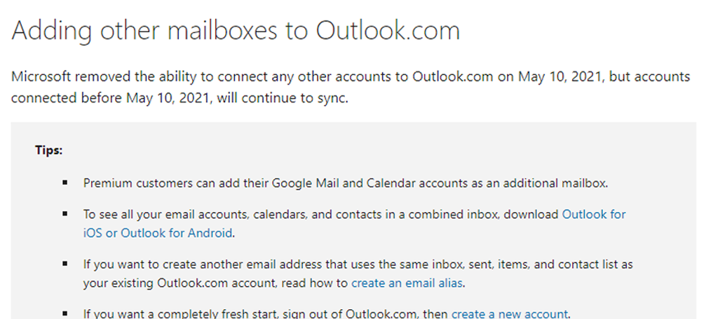 Mensaje de Outlook para buzones de correo