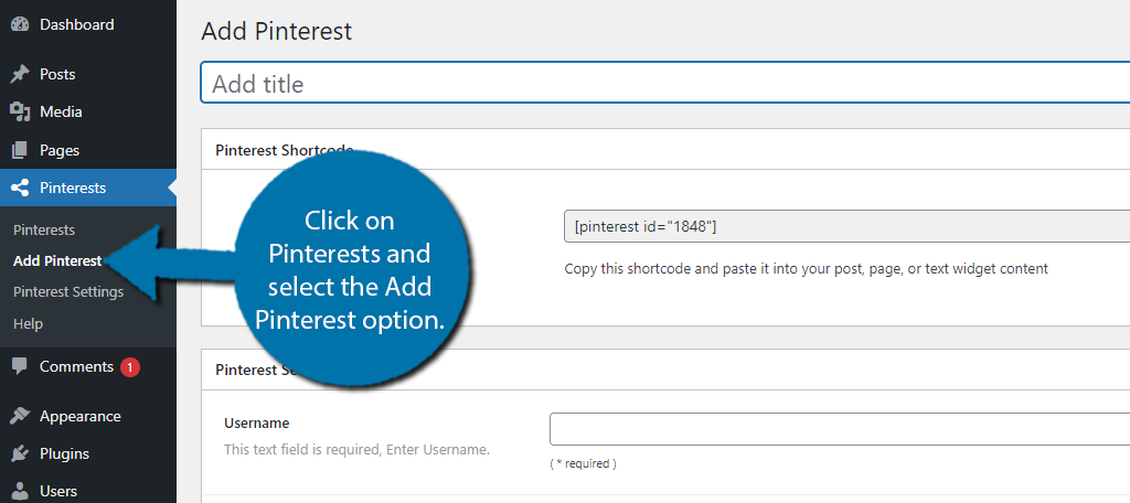 Haga clic en la opción Agregar Pinterest.