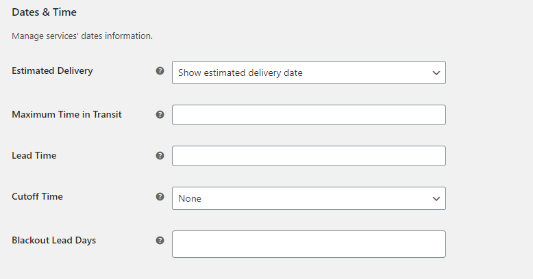 Configuración de fechas y horas de UPS WooCommerce