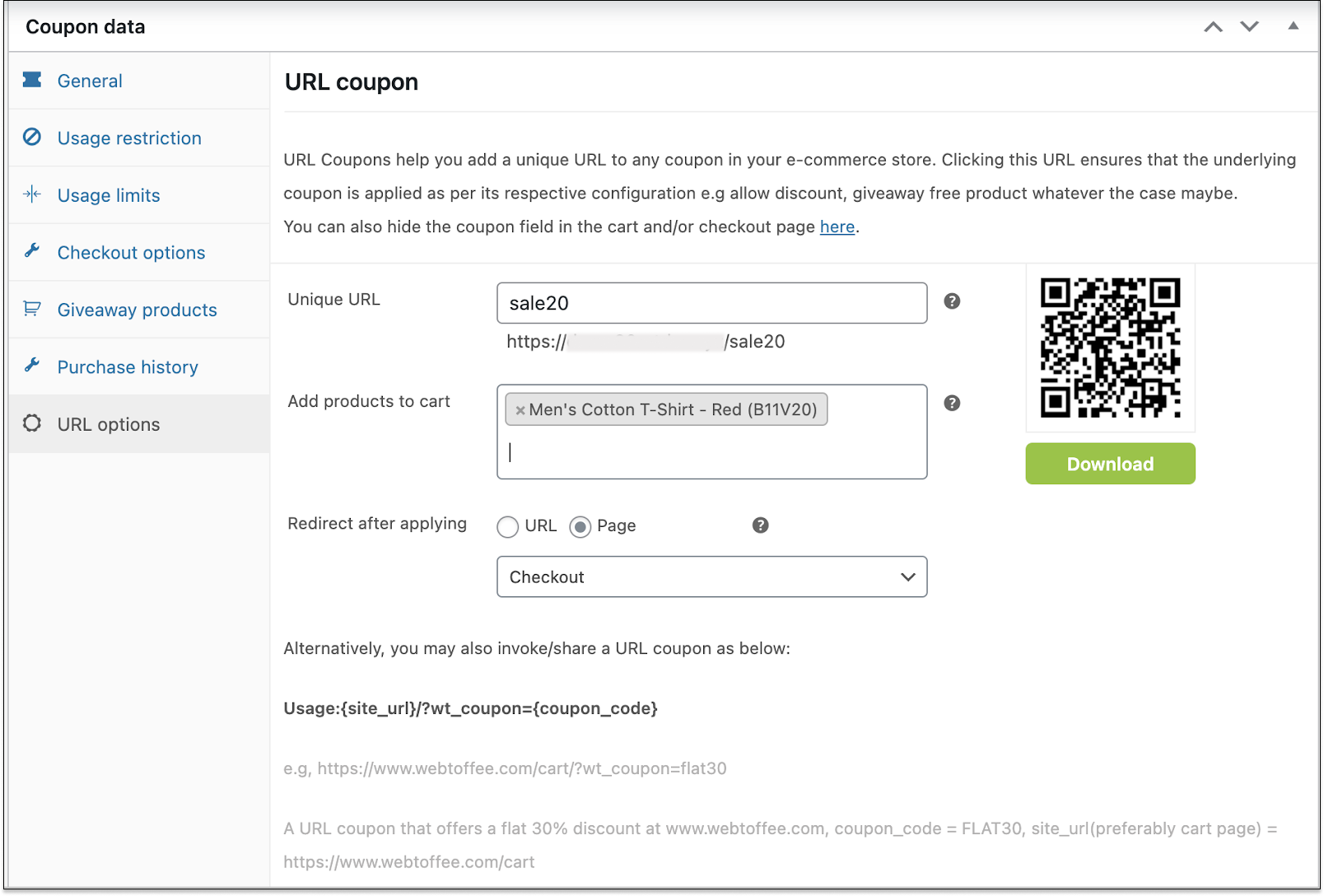 Configure cupones URL con el plugin WordPress WooCommerce