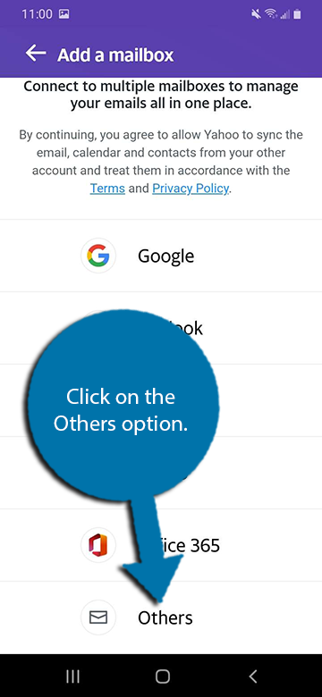 Haga clic en la opción Otros para ingresar su información IMAP, POP3 y SMTP.