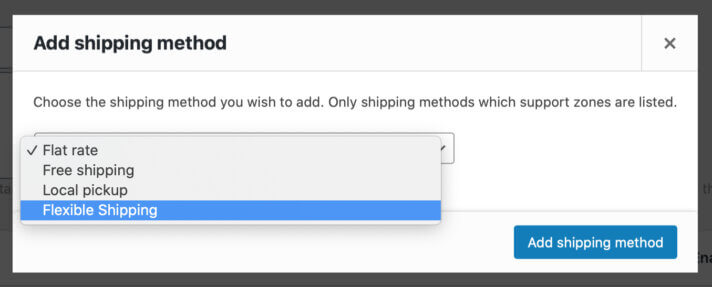 Ventana Agregar método de envío de WooCommerce