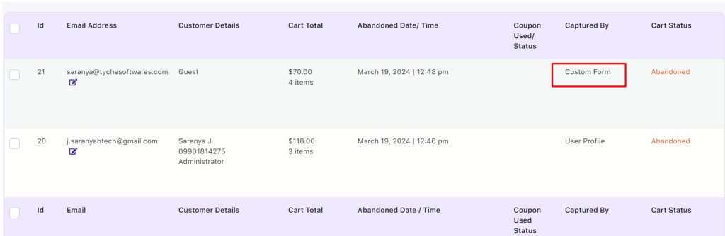 ¿Cómo capturar la dirección de correo electrónico de los campos personalizados en el plugin del carrito abandonado de WooCommerce?  - Softwares Tyche