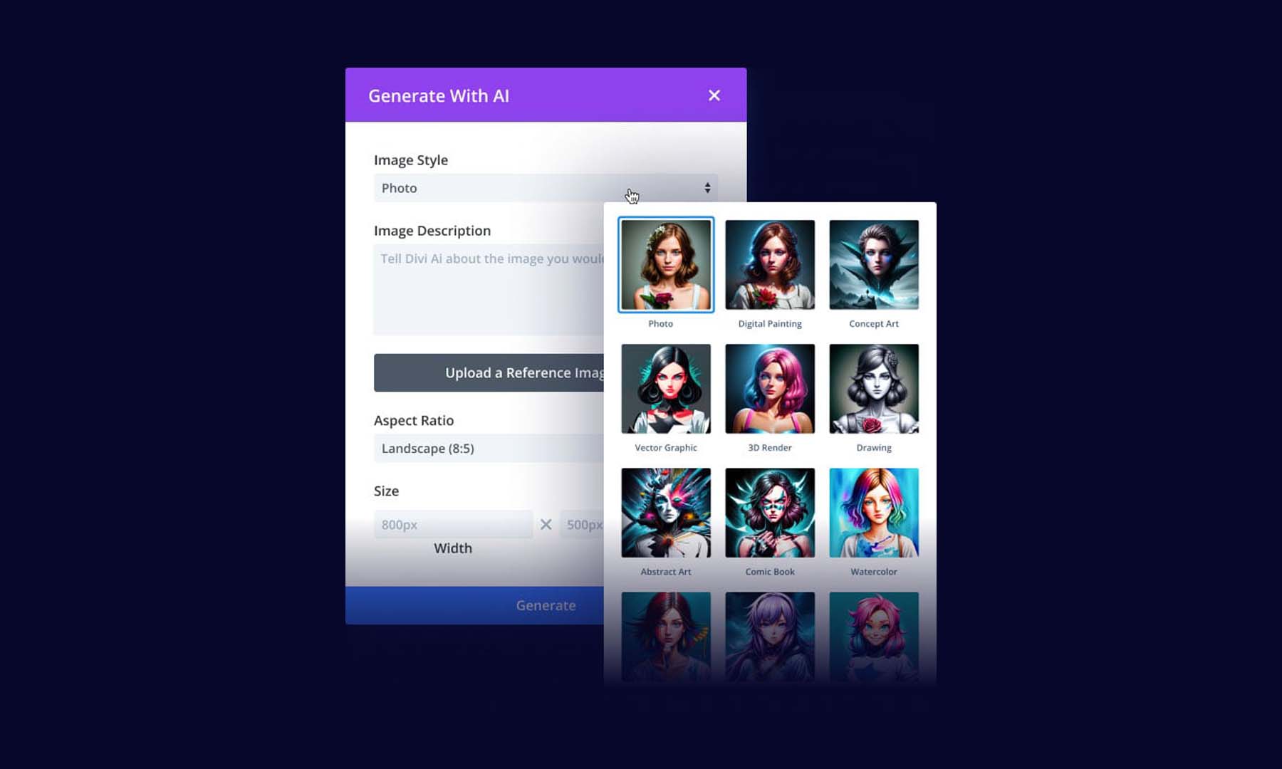 Estilos de imagen de Divi AI